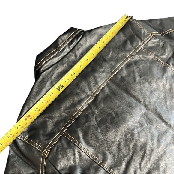 NWOT Mens Classic Stand Collar Bomber Jacket Vegan Leather Black Button Sz XL - Picture 13 of 14